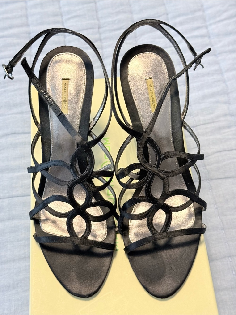 Max Studio Black Strappy Loop Sandal Heels